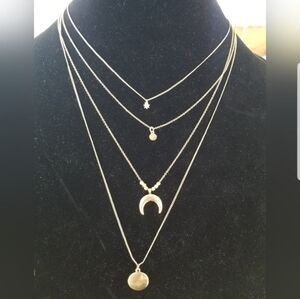 VINTAGE GOLDTONED LAYERED MOON & STARS PENDANTS NECKLACE